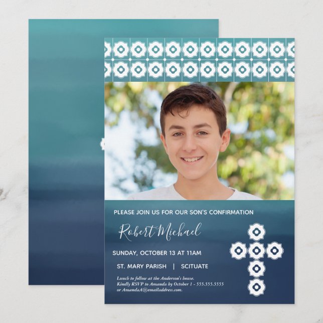 Bekräftelsefoto Inbjudan - pojkens Anpassningsbar  (Fram/baksida)