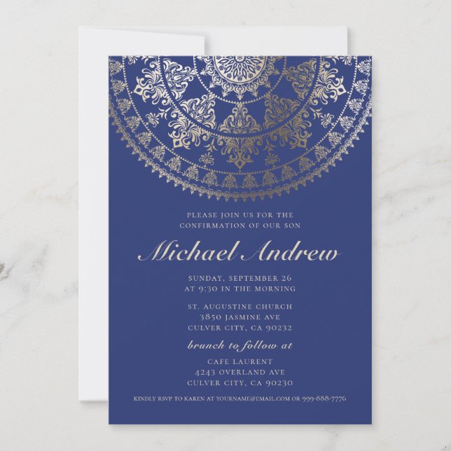 Bekräftelseinbjudan | Gold Foil Mandala Inbjudningar (Framsida)