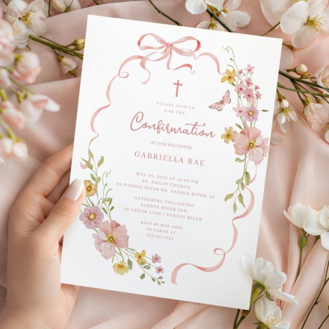 Bekräftelseinbjudan med rosafärgad blomsterdesign inbjudningar (Skapare uppladdad)