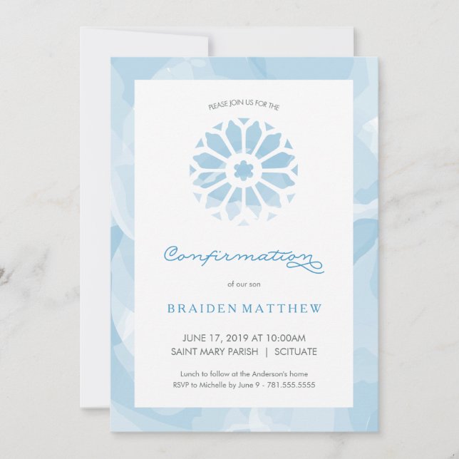 Bekräftelseinbjudan, religiös inbjudan för pojkar (Framsida)