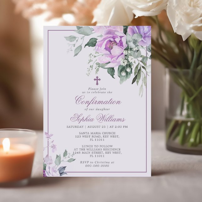 Bekräftelseinbjudan till Eucalyptus Violet Flowers Inbjudningar (Skapare uppladdad)