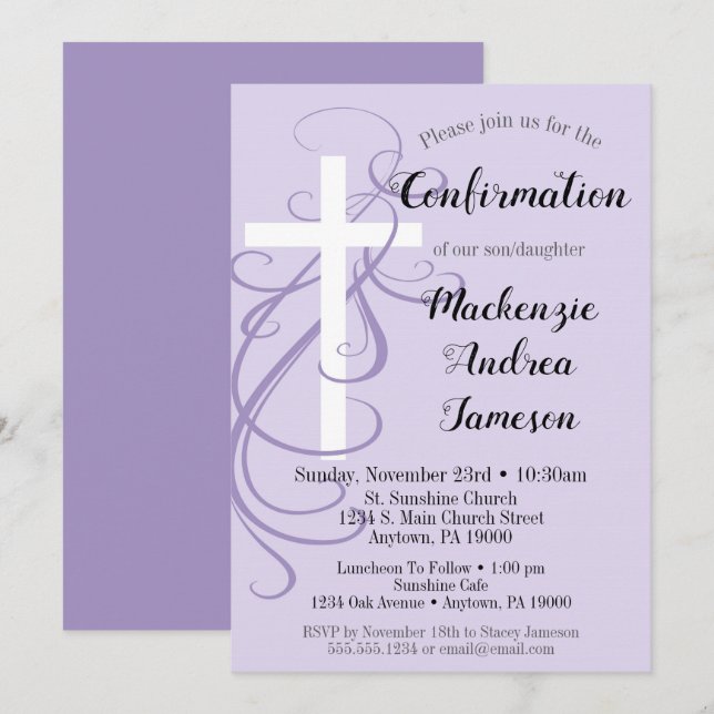 Bekräftelseinbjudan till Lavender Swirl Kor Inbjudningar (Fram/baksida)