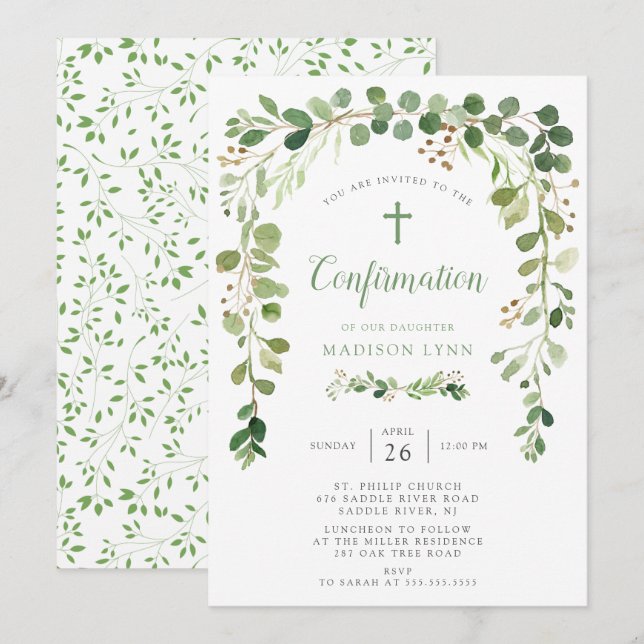 Bekräftelseinbjudan till Löv för mjuk Grönt Inbjudningar (Fram/baksida)