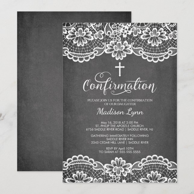 Bekräftelsemeddelande för Chalkboard Vintage Snöre Inbjudningar (Fram/baksida)