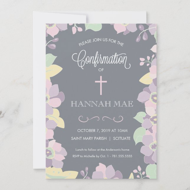 Bekräftelsemeddelandekort med blommor och Kor Inbjudningar (Framsida)