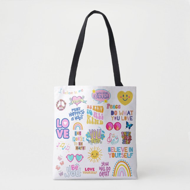 BEKRÄFTELSER SJÄLV-KÄRLEK TOTE BAG TYGKASSE (Framsida)