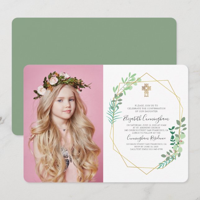 Bekräftelsinbjudan för geometrisk påfyllning av Ko Inbjudningar (Fram/baksida)