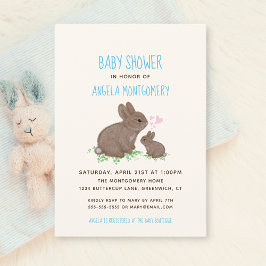 Bekväma Bunnies med Hearts Boy Shower Inbjudningar