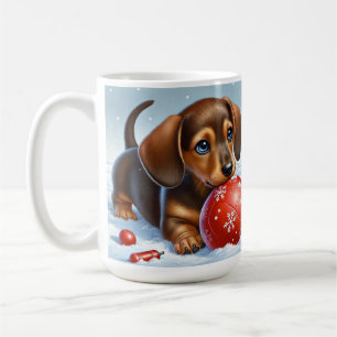 Bekväma Dachshund-valpar som leker med Röda Boll Kaffemugg