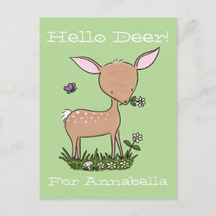 Bekväma illustrationer av baby hjort och blommans vykort