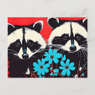 Bekväma kapplöpningar med Blåa blommor Red Backgro Vykort
