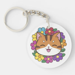 Bekväma Kawaii Cat-huvuden ler med Blommigt bak