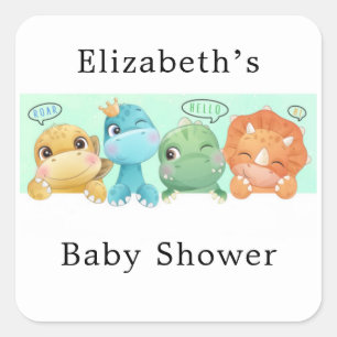 Bekväma små dinosaur Baby Shower Fyrkantigt Klistermärke