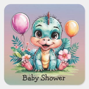 Bekväma små dinosaur Baby Shower Fyrkantigt Klistermärke