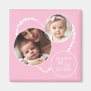 Bekvämt 3-foto "Best Mamma någonsin" Rosa, vitt hj Magnet