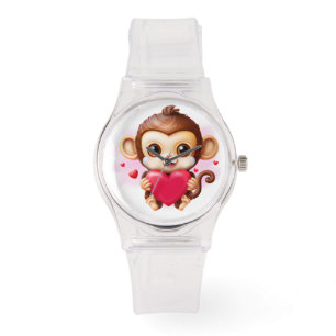 Bekvämt Baby apa som håller ett rött hjärta Armbandsur