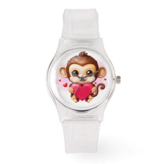Bekvämt Baby apa som håller ett rött hjärta Armbandsur