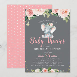 Bekvämt baby elephant rosa blommigt babydusch inbjudningar