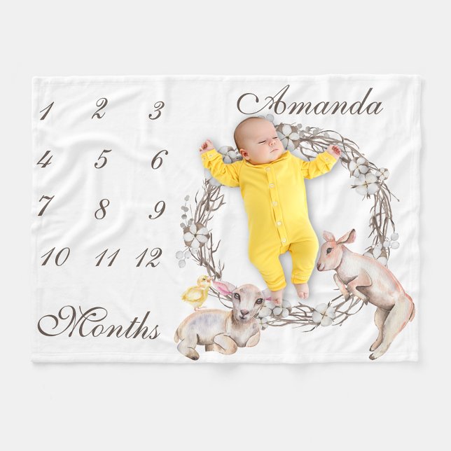 Bekvämt Baby Lambs Cotton WAN Milestone Fleecefilt (Skapare uppladdad)