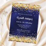 Bekvämt blå guld-konfeetti-födelsedag inbjudningar<br><div class="desc">En modern,  snyggt och glamorös inbjudan till en 40:e (eller vilken ålder som helst) födelsedagsfest. En marin blå bakgrund,  dekorerad med faux guld konetti. Den blå färg är ojämn. Anpassa och lägg till ditt namn och information om party.</div>