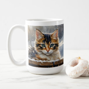 Bekvämt Calico Cat i Snö Kaffemugg
