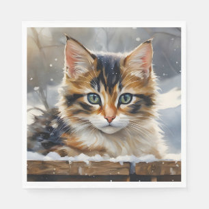 Bekvämt Calico Cat i Snö Pappersservett