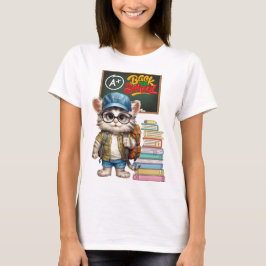 Bekvämt Cat Back to school design T Shirt