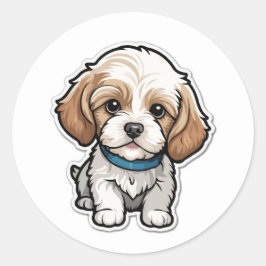 Bekvämt Cavachon Puppy-märke: Cute Mixed Ras Runt Klistermärke