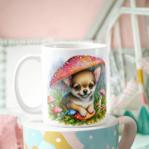 Bekvämt Chihuahua-valp under Mushroom-paraply Kaffemugg