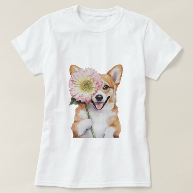 Bekvämt Corgi Watercolor Illustration T Shirt (Design framsida)