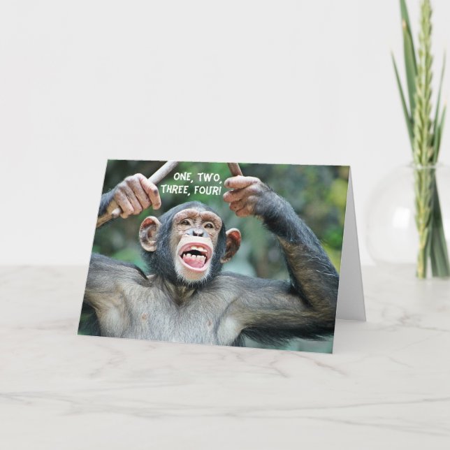 Bekvämt Drummer Chimp 4 Greeting Card Kort (Framsida)