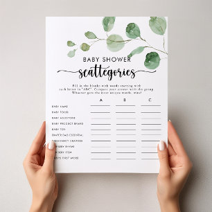 Bekvämt Eucalyptus Baby Shower Scattegories-spel