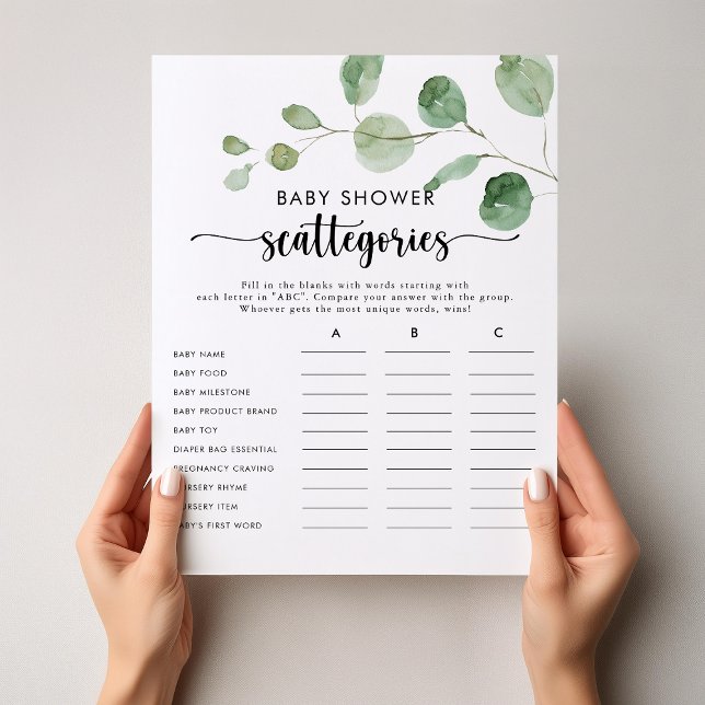 Bekvämt Eucalyptus Baby Shower Scattegories-spel (Skapare uppladdad)