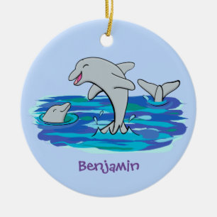 Bekvämt exempel på tecknaden av delfiner från lyck julgransprydnad keramik