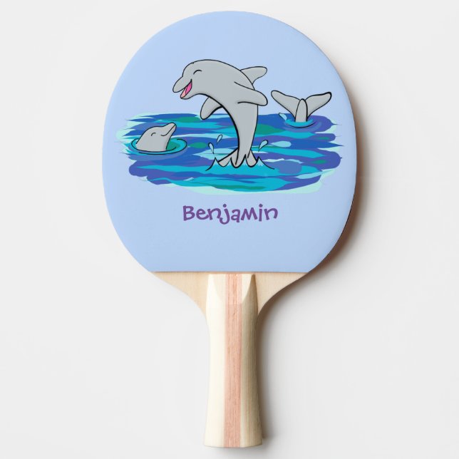 Bekvämt exempel på tecknaden av delfiner från lyck pingisracket (Framsidan)