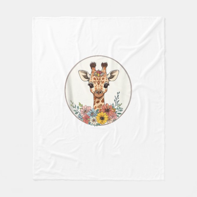 Bekvämt giraffe med blommor fleecefilt (Framsidan)