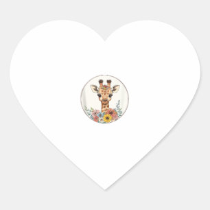 Bekvämt giraffe med blommor hjärtformat klistermärke
