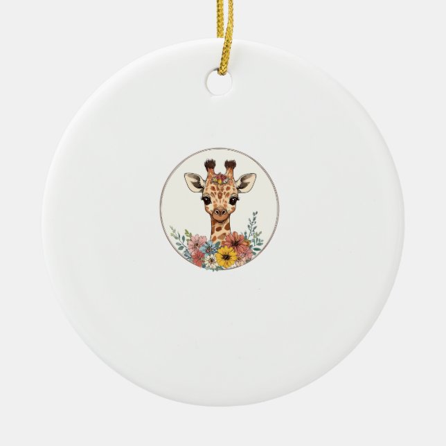 Bekvämt giraffe med blommor julgransprydnad keramik (Framsidan)