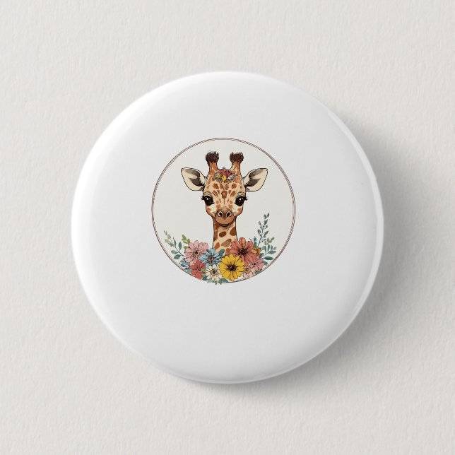 Bekvämt giraffe med blommor knapp (Framsida)
