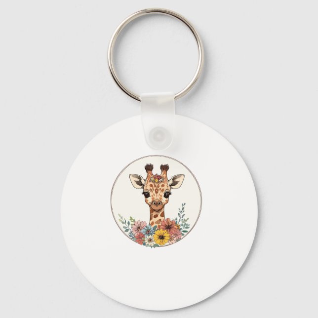 Bekvämt giraffe med blommor nyckelring (Framsida)