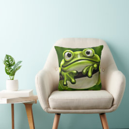 Bekvämt Grönt groda i Träd Tecknad Art Kudde