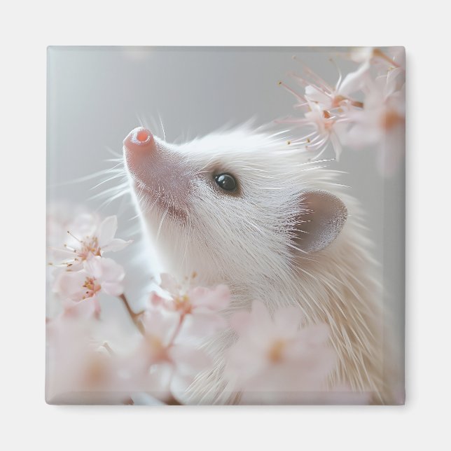Bekvämt Hedgehog bland Vår Blommar Magnet (Framsidan)
