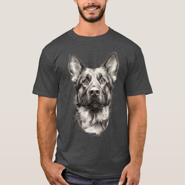 Bekvämt Hund av schepherd Sketch Cute T Shirt (Framsida)