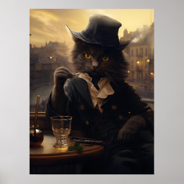 Bekvämt katt i en Kostym som släpper ut en drink i Poster