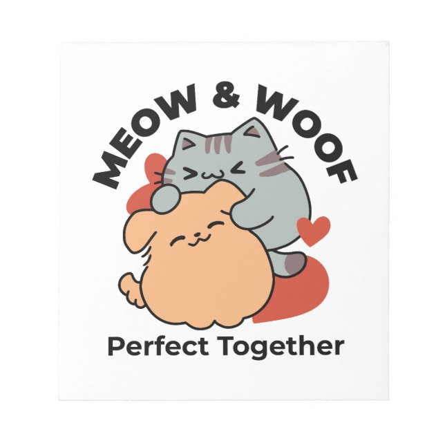 Bekvämt katt och Hund Hug - Meow & Woof Design Anteckningsblock (Framsida)