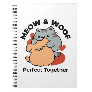Bekvämt katt och Hund Hug - Meow & Woof Design Anteckningsbok