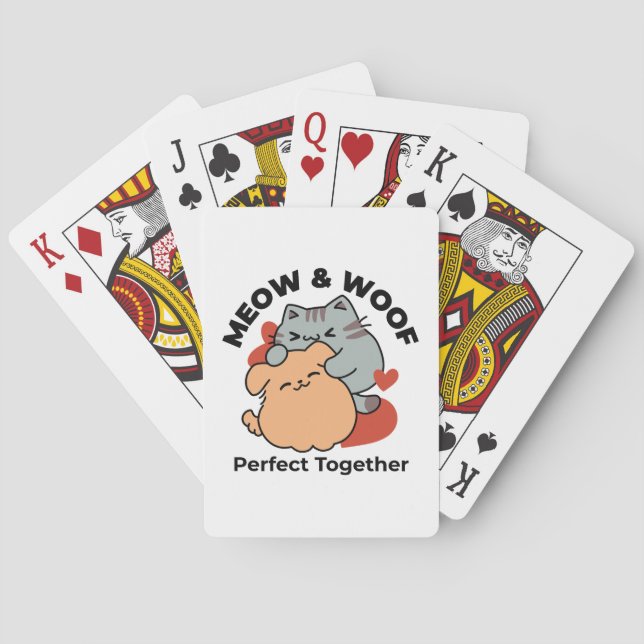 Bekvämt katt och Hund Hug - Meow & Woof Design Casinokort (Baksidan)