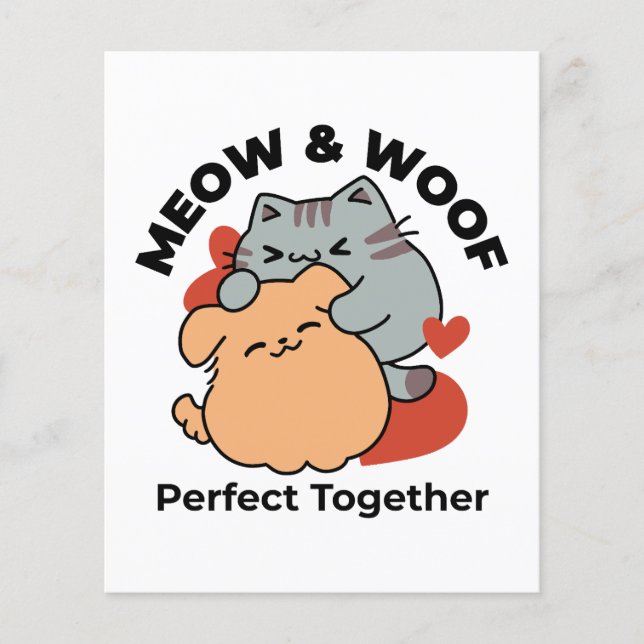 Bekvämt katt och Hund Hug - Meow & Woof Design Flygblad (Framsidan)