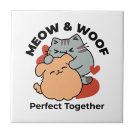 Bekvämt katt och Hund Hug - Meow & Woof Design Kakelplatta