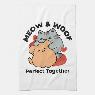 Bekvämt katt och Hund Hug - Meow & Woof Design Kökshandduk